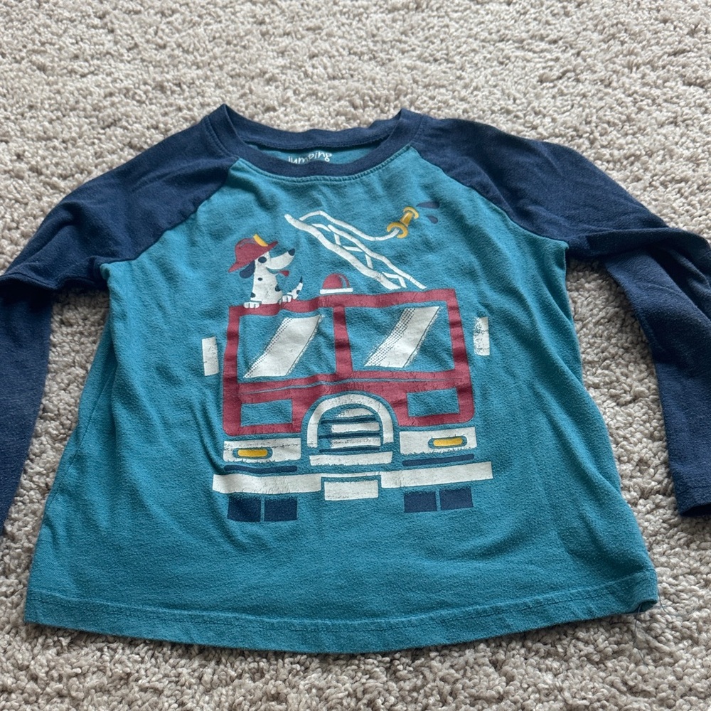 Jumping Beans Teal and Navy Fire Truck Long Sleeve Tee